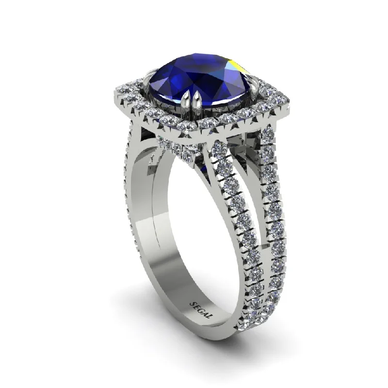 Custom Name Rings For Special Occasions-Sapphire Pave Split Shank Engagement Ring - Averie No. 15