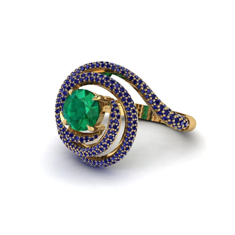 Unique Stackable Engagement Rings For Brides-Emerald Double Halo Swirling Engagement Ring - Serena No. 64