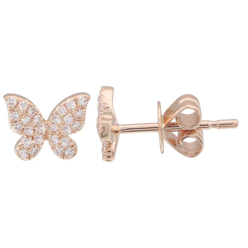 Rose Gold Stud Earrings For Delicate Looks-14K Rose Gold Butterfly Diamond Earring-Single