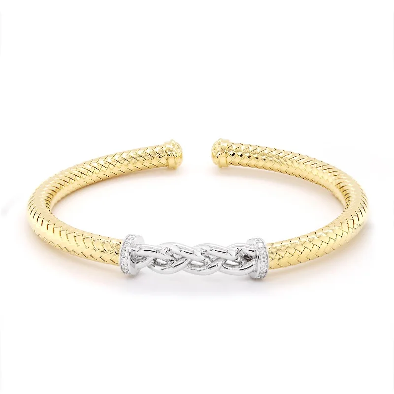 Bangles With Exotic Designs-GOLD PLATED STERLING SILVER OPEN BANGLE BRACELET WITH CUBIC ZIRCONIA