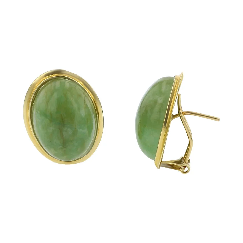 Sterling Silver Earrings For Sensitive Ears-14K Yellow Gold Bezel-Set Jadeite Earrings