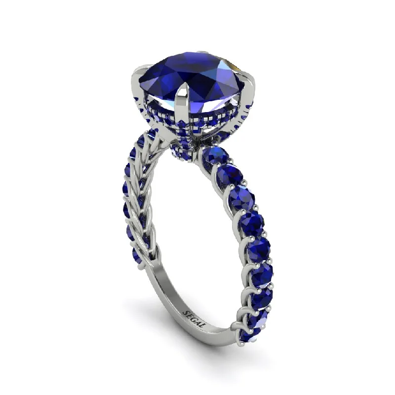 Fashionable Stack Rings For Trendy Looks-Sapphire Twisted Band Halo Engagement Ring - Avianna No. 75