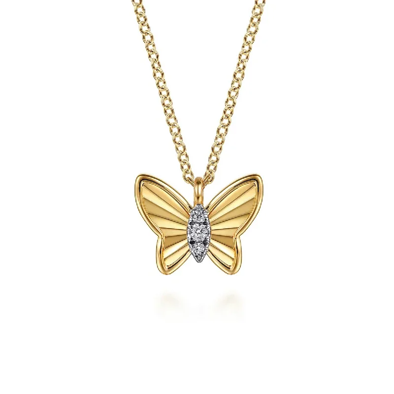 Crystal Necklaces For Sparkling Elegance-Gabriel 14K Yellow Gold Butterfly Necklace With Diamond Cut Finish And Graduating Diamonds