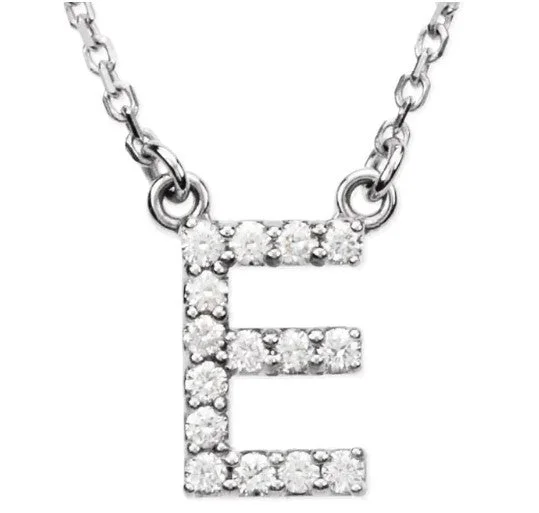 Elegant Crystal Pendant Necklaces For Special Events-14k White Gold Initial E Diamond Necklace