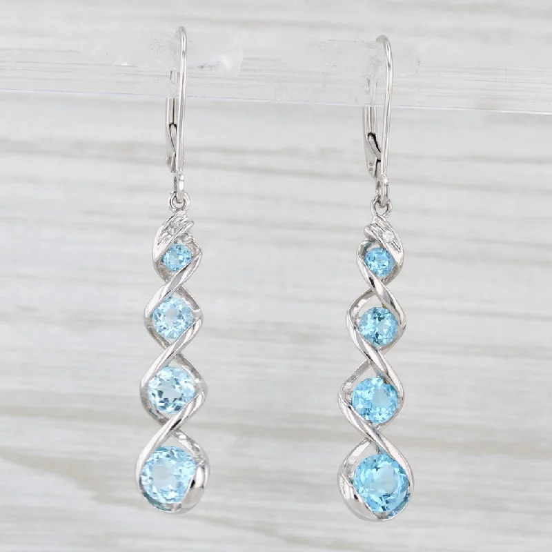 Luxury Diamond Drop Earrings For Glamour-2.50ctw Blue Topaz Journey Dangle Earrings 10k White Gold Hook Post Drops