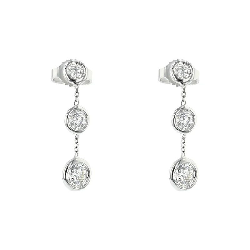 Pearl Drop Earrings For Weddings-18K Bezel Set Diamond Drop Earrings