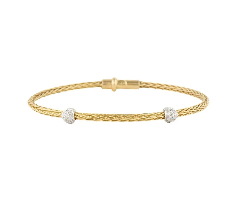 Bracelets In Antique Style-Roberto Coin 0.15ctw Diamond Spiga Woven Station Bracelet in 18K