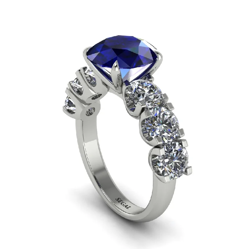 Men’s Wedding Bands For Classic Style-Round Cut Sapphire Cathedral Engagement Ring - Tatum No. 15