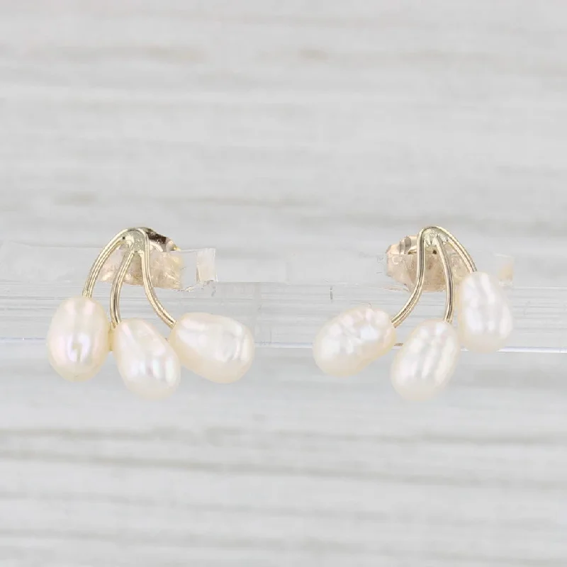 Large Pearl Earrings For Evening Look-Cultured Pearl Drop Stud Earrings 14k Yellow Gold