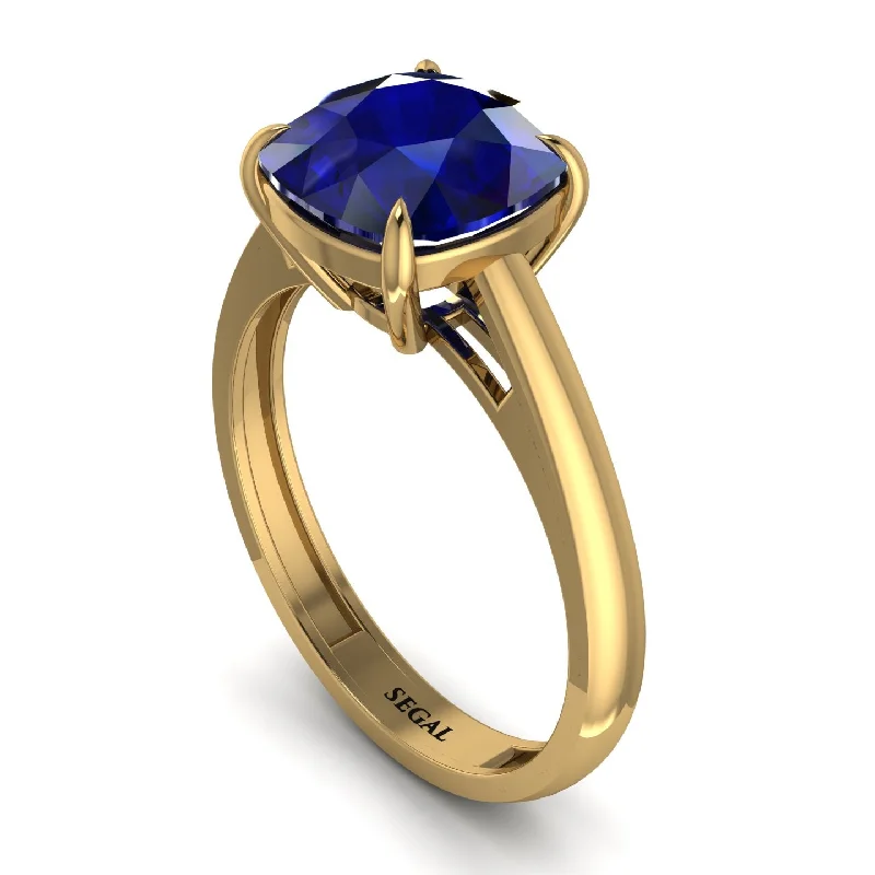 Fashionable Cocktail Rings For Special Events-Cushion Cut Sapphire Solitaire Engagement Ring - Royalty No. 13