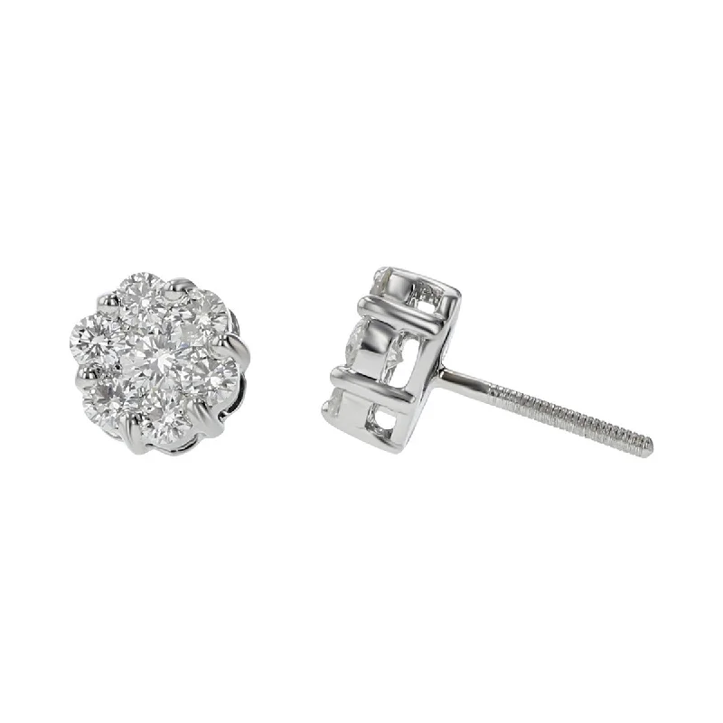 Large Hoop Earrings For Bold Fashion-14K White Gold Diamond Cluster Stud Earrings with Screw Backs