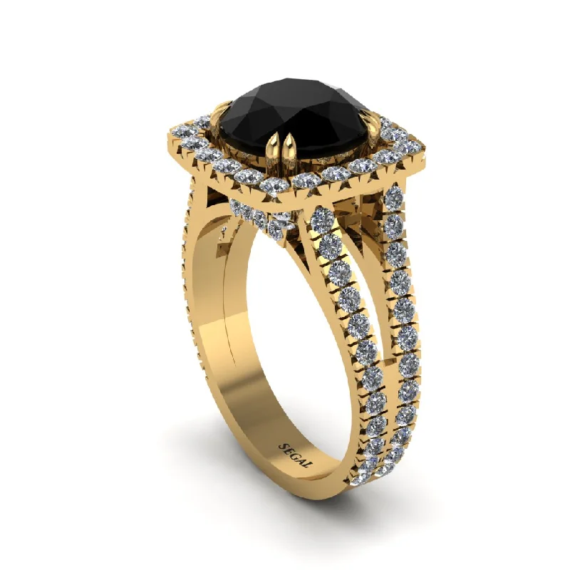 Beautiful Solitaire Rings For Engagement-Black Diamond Pave Split Shank Engagement Ring - Averie No. 7