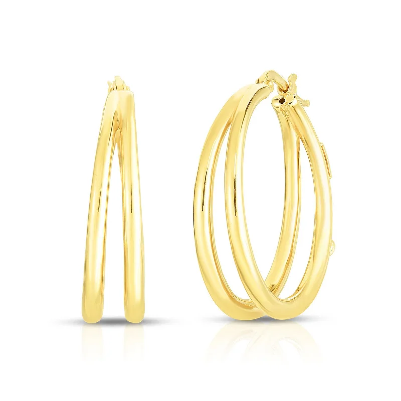 Round Hoop Earrings For Fashionistas-18K Graduated 30mm Thin Double Hoop Earrings