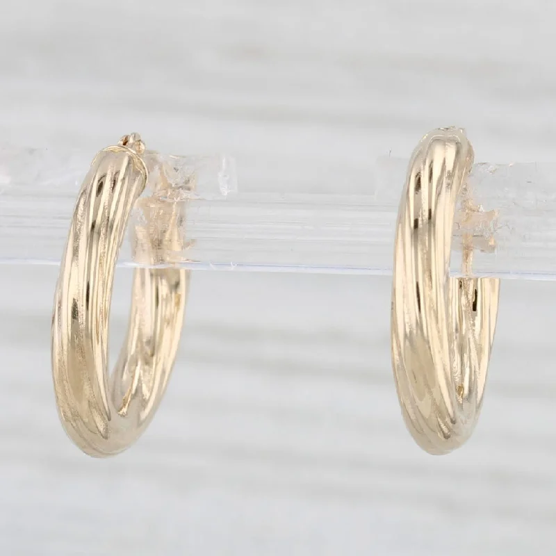 Geometric Drop Earrings For Modern Fashion-Woven Beveled Small Hoop Earrings 14k Yellow Gold Snap Top Round Hoops