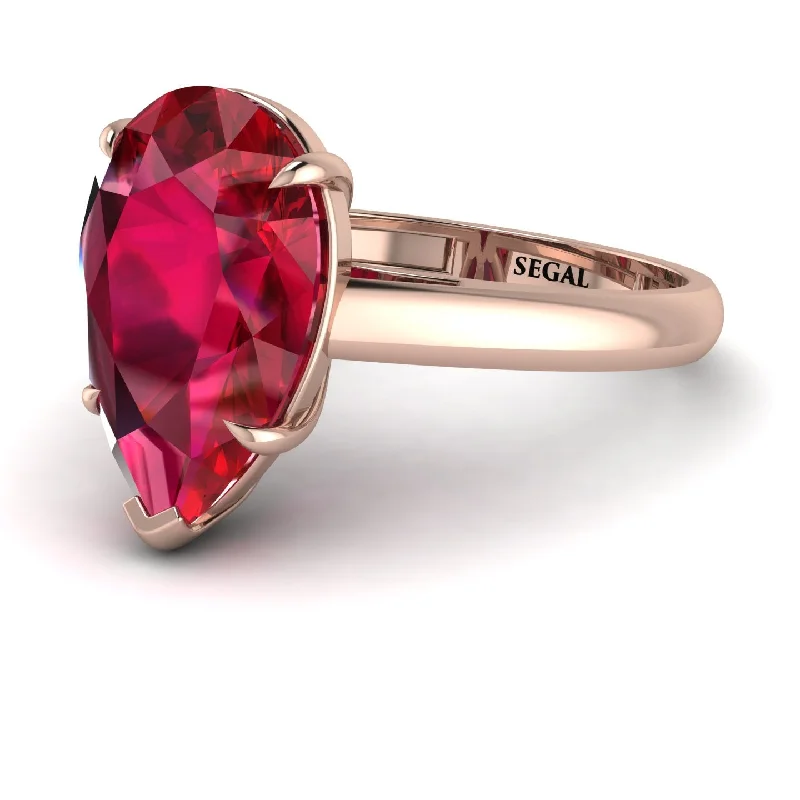 Unique Silver Rings For Personalized Style-Pear Cut Ruby Solitaire Engagement Ring - Elle No. 11