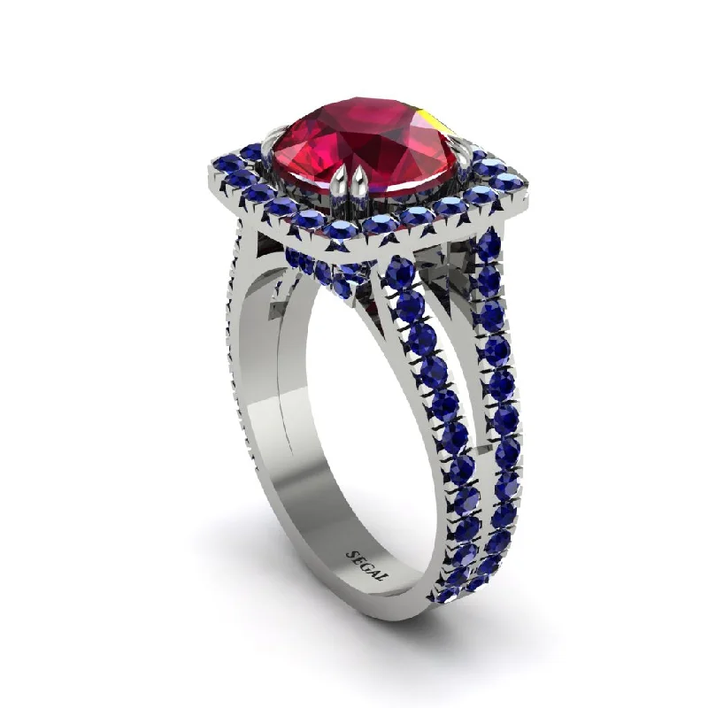 Simple Stackable Rings For Trendy Fashion-Ruby Pave Split Shank Engagement Ring - Averie No. 72