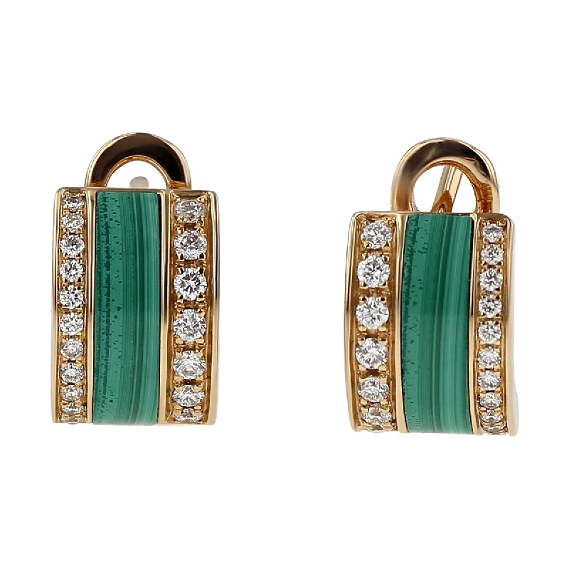 Handcrafted Earrings For Bohemian Style-18K Gold Malachite and Diamond Stud Earrings