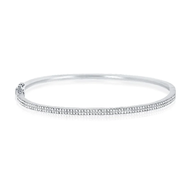 Bangles For Urban Fashion-14K White Gold Diamond Double Row Hinged Bangle