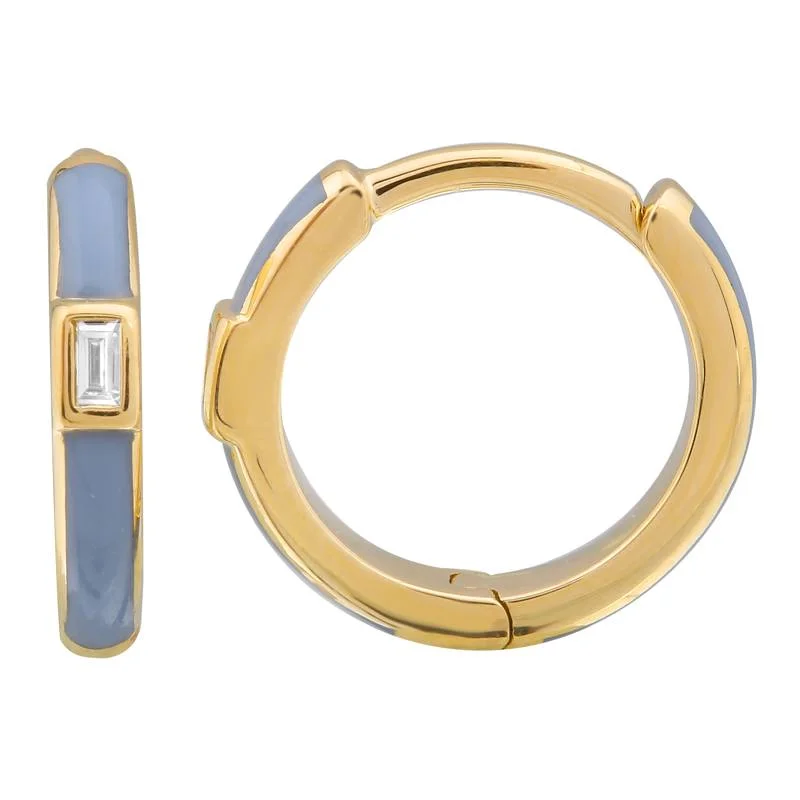 Crystal Earrings For Elegant Style-14k Yellow Gold Dusk Enamel & Diamond Huggie Earrings