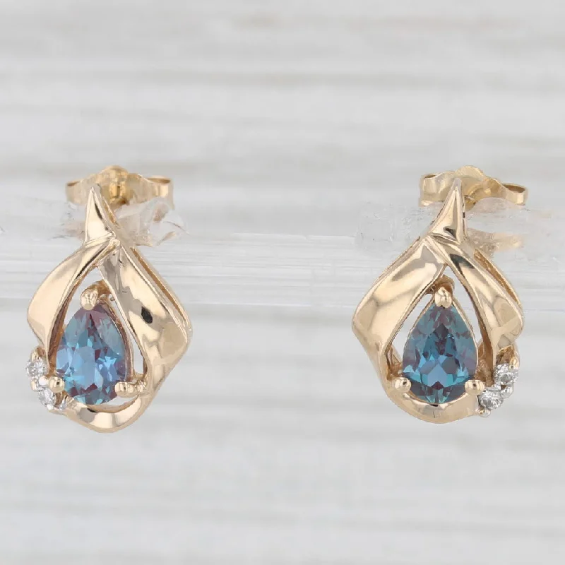 Beautiful Gold Earrings For Special Occasions-1.04ctw Lab Created Alexandrite Diamond Stud Earrings 14k Yellow Gold