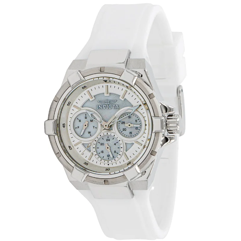 Watches With Chunky Details-Invicta Women's Watch - Aviator Chronograph Silver Tone and White Dial Strap | 37297