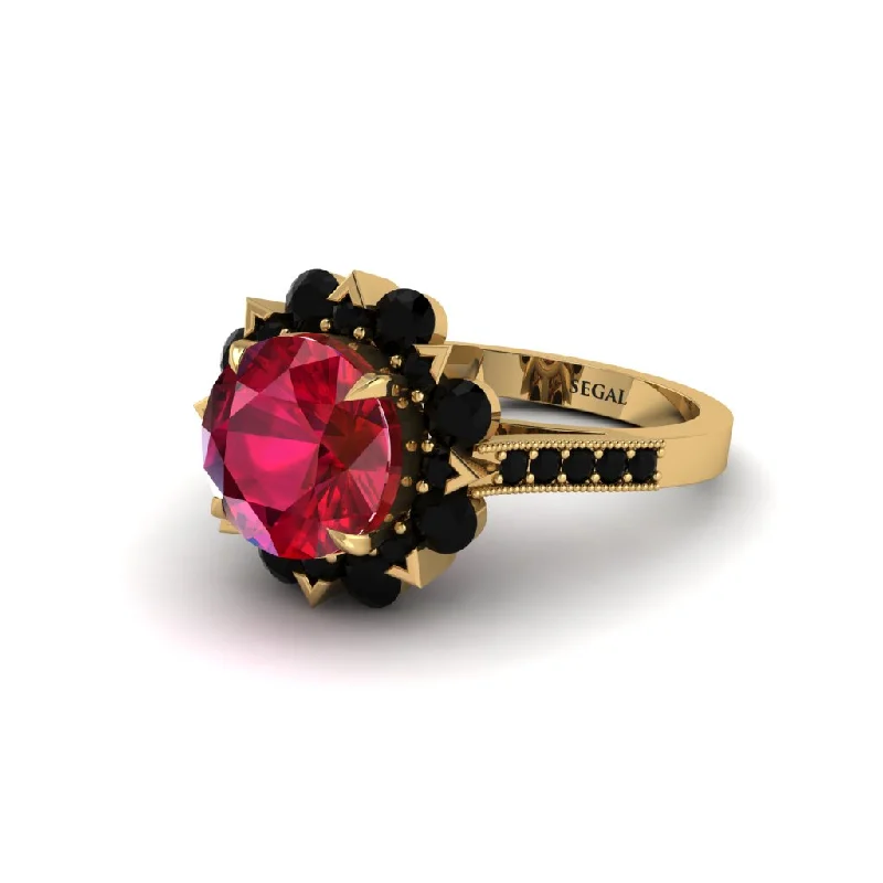 Custom Zodiac Rings For Personalized Gifts-Ruby Halo Sunburst Engagement Ring - Winter No. 40