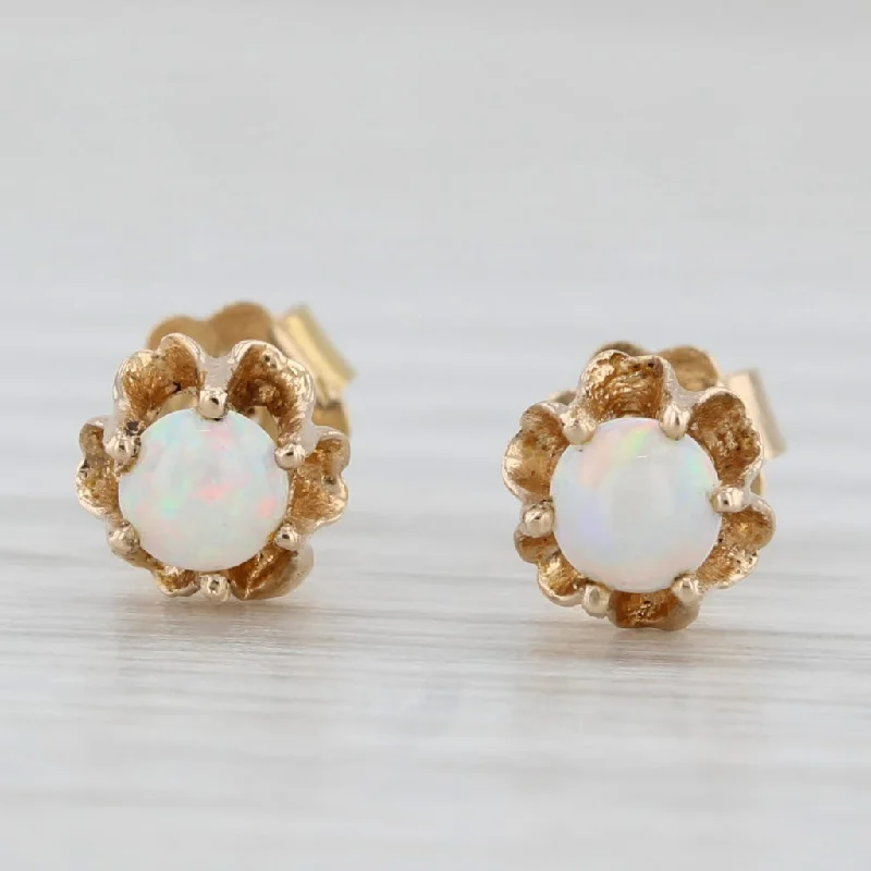 Beautiful Custom Earrings For Unique Gifts-Opal Buttercup Stud Earrings 14k Yellow Gold Round Cabochon Solitaires