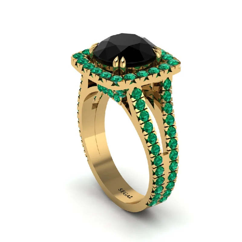 Vintage Gold Rings For Fashionistas-Black Diamond Pave Split Shank Engagement Ring - Averie No. 22