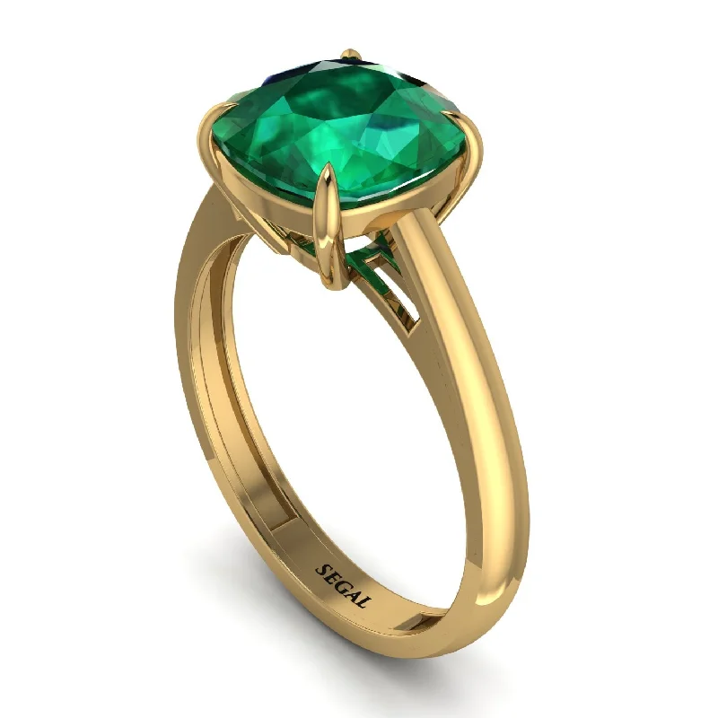 Classic Engagement Rings For Timeless Style-Cushion Cut Emerald Solitaire Engagement Ring - Royalty No. 4