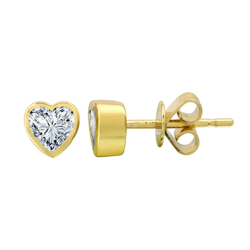 Luxury Gold Earrings For Special Occasions-14k Yellow Gold White Topaz Heart Stud Earrings