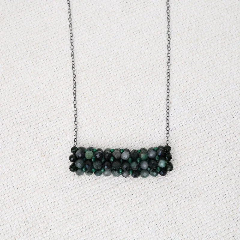 Custom Silver Heart Necklaces For Unique Designs-Hand Stitched Emerald with Malachite Trim Necklace