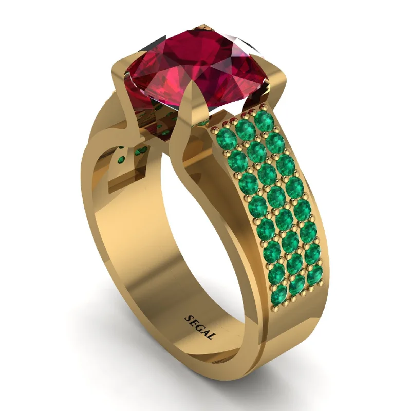 Personalized Diamond Rings For Special Gifts-Round Cut Ruby 14K Gold Pave Engagement Ring - Saylor No. 25