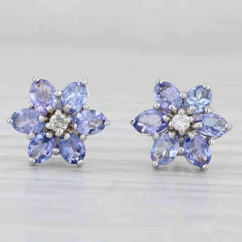 Personalized Earrings With Initials-2.46ctw Tanzanite Flower Stud Earrings 14k White Gold