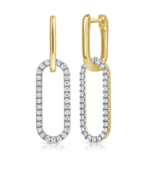 Fancy Earrings For Evening Parties-14k Yellow Gold Diamond Paperclip Drop Earrings