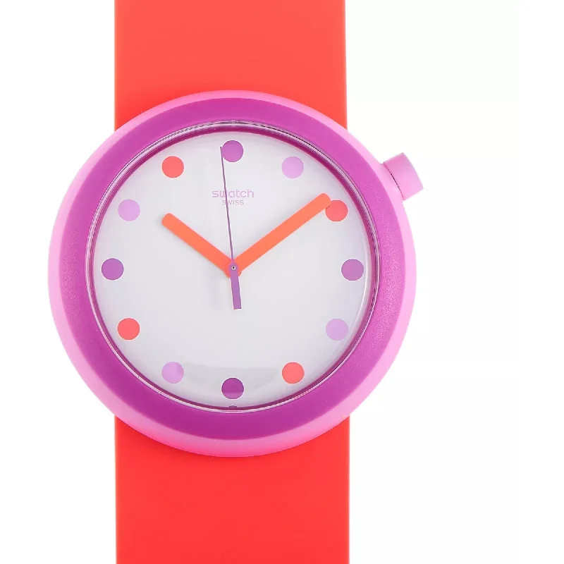 Watches For Travel Accessories-Swatch Women's Watch - Popalicious Quartz White Dial Orange Silicone Strap | PNP100