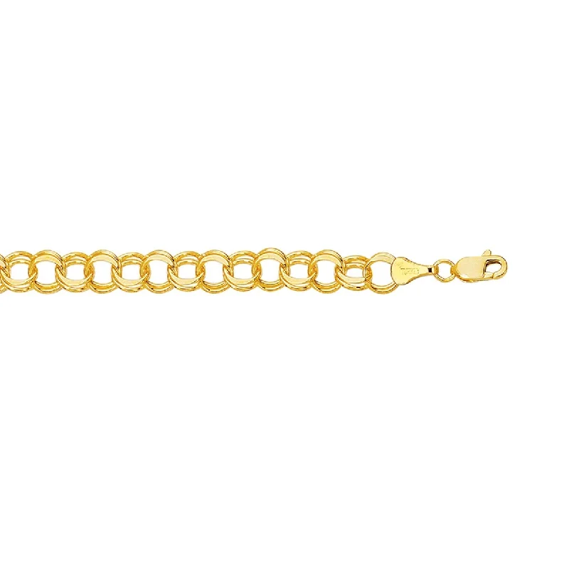 Bracelets With Feather Accents-14kt 7" Yellow Gold Diamond Cut Double Link Charm Bracelet with Lobster Clasp CB124-07