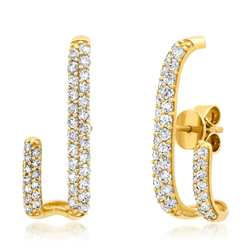 Sleek Silver Earrings For Daily Wear-J BAR DIAMOND EARRINGS 14kt GOLD