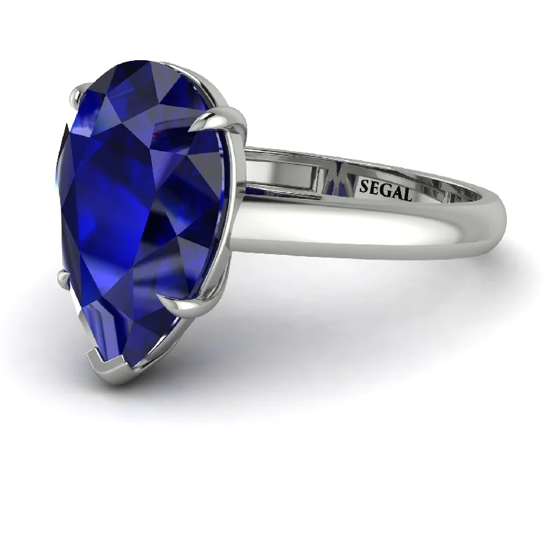 Custom Wedding Bands For Meaningful Gifts-Pear Cut Sapphire Solitaire Engagement Ring - Elle No. 15