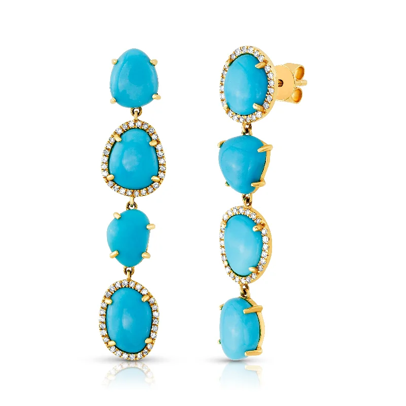 Simple Silver Stud Earrings-STRIKING TURQUOISE & DIAMOND DANGLE EARRINGS, 14kt Gold