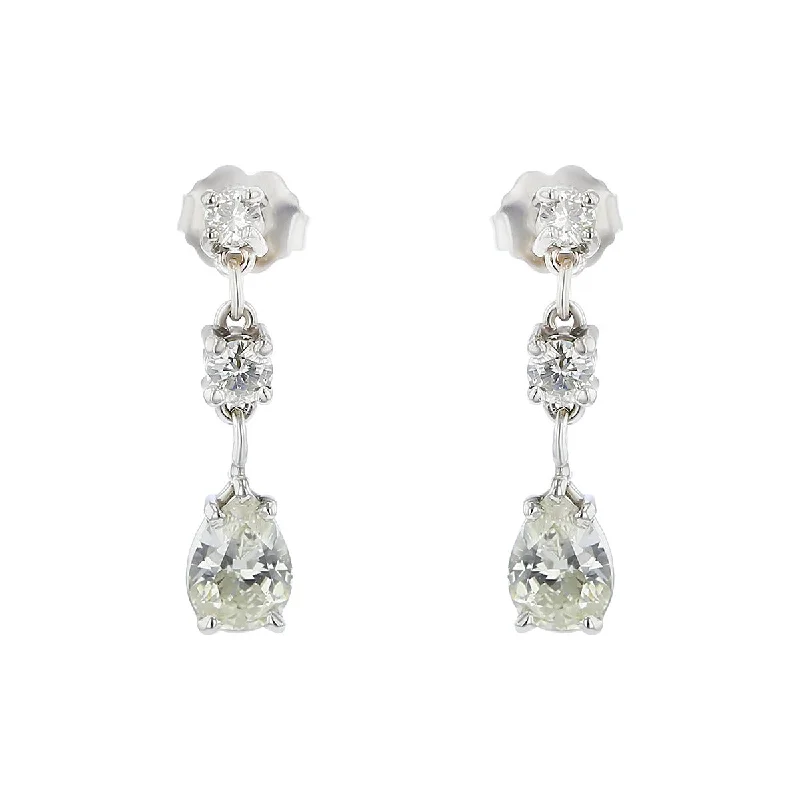 Fancy Earrings For Evening Parties-14K White Gold Pear Shape Diamond Drop Earrings