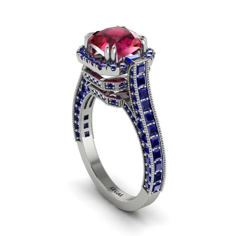 Stunning Diamond Wedding Rings For Brides-Ruby Three Halo Milgrain Engagement Ring - Mira No. 72