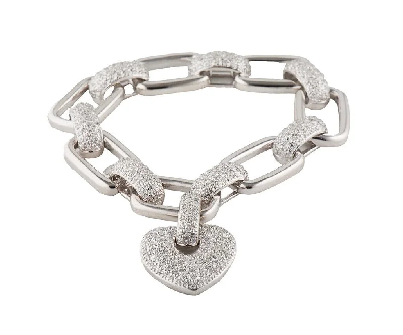 Bracelets For Religious Occasions-4.50ctw Pave Diamond Heart Link Bracelet in 18K