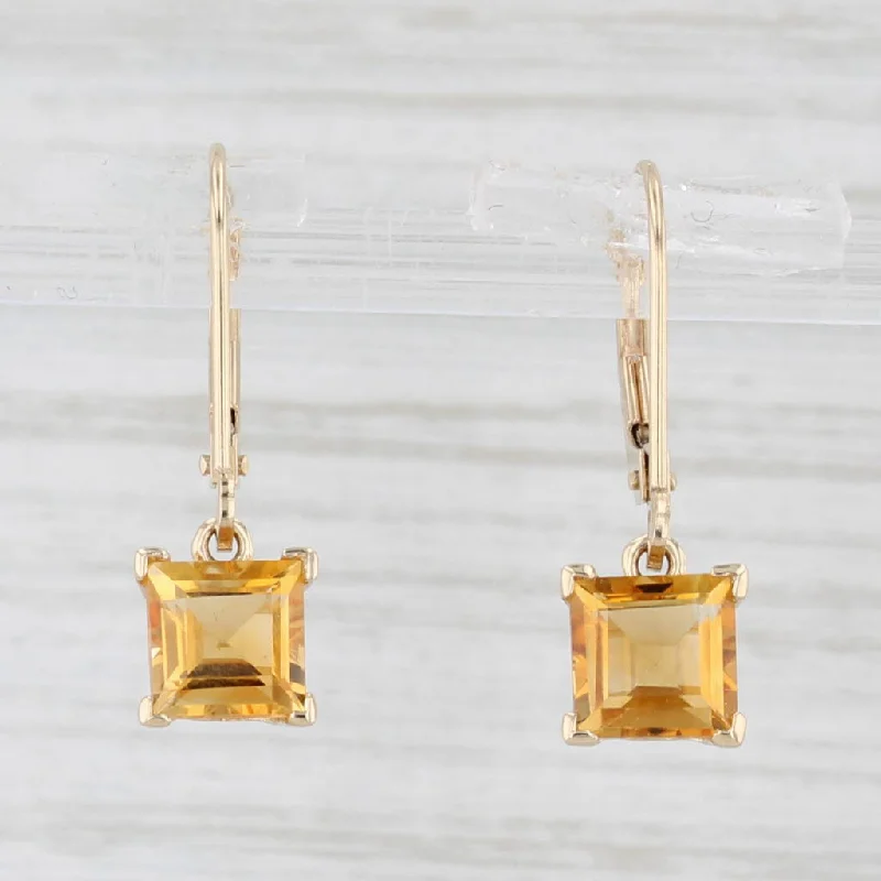 Elegant Silver Earrings For Casual Wear-1.64ctw Citrine Drop Earrings 14k Yellow Gold Princess Solitaires