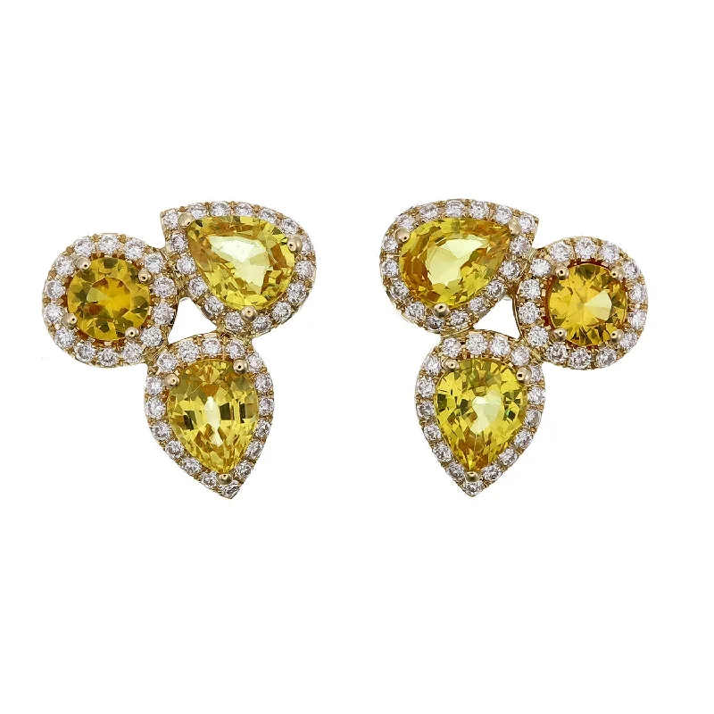 Crystal Drop Earrings For Elegant Look-18K Gold Yellow Sapphire Diamond Earrings