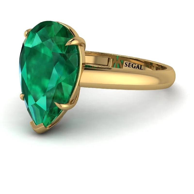 Elegant Engagement Rings With Gemstones-Pear Cut Emerald Solitaire Engagement Ring - Elle No. 4