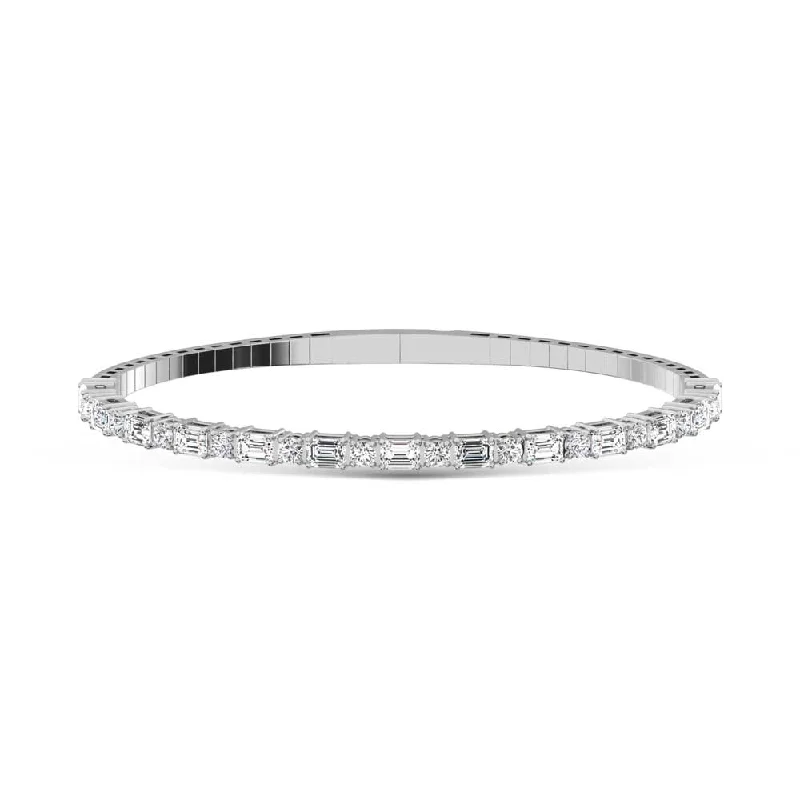 Bangles With Adjustable Sizes-14K White Gold Lab Grown Diamond 3 Ct.Tw. Marquise and Round Shape Bangle