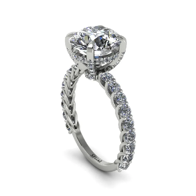 Beautiful Custom Rings For Engagement-Diamond Twisted Band Halo Engagement Ring - Avianna No. 3