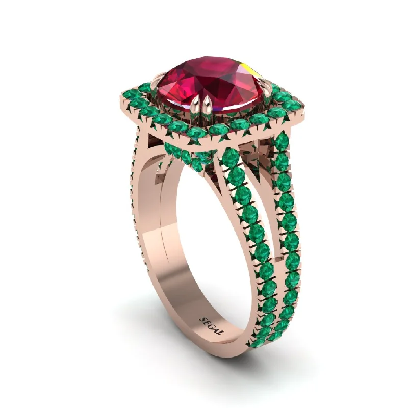 Unique Sterling Silver Rings For Special Occasions-Ruby Pave Split Shank Engagement Ring - Averie No. 26