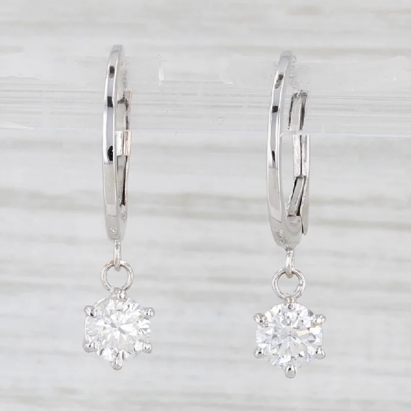 Gemstone Earrings For Vibrant Styles-1ctw Diamond Dangle Hoop Earrings 14k White Gold Round Hoop Drops