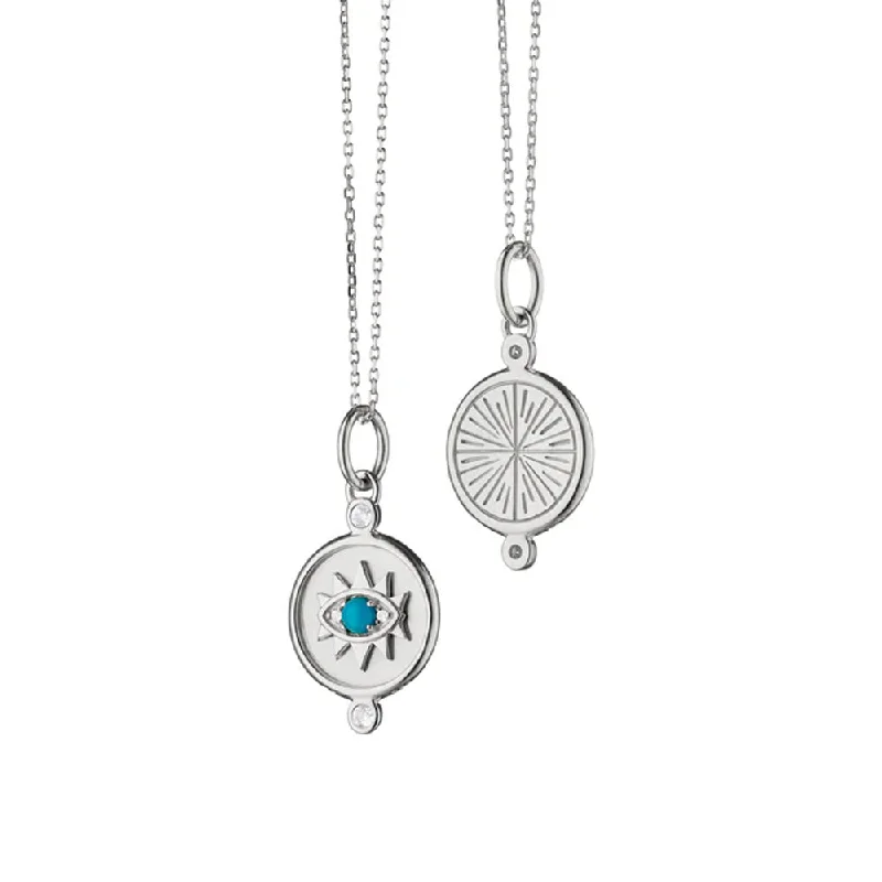 Fashionable Bar Necklaces For Chic Looks-Monica Rich Kosann Mini "Protect" Evil Eye Charm Necklace with Turquoise & Sapphires